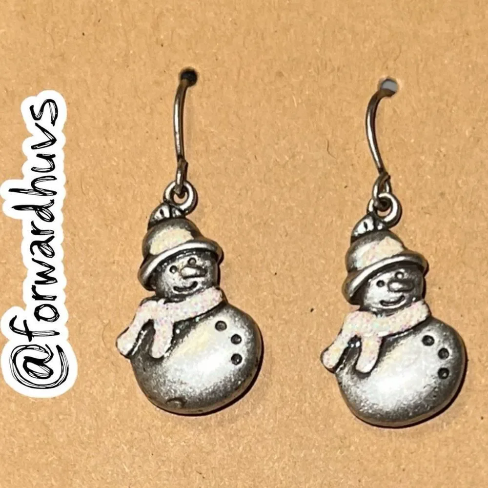 Bundle Sale 3 for $15 | Snowman Earrings – Silver Tone Dangle – Glitter Scarf De